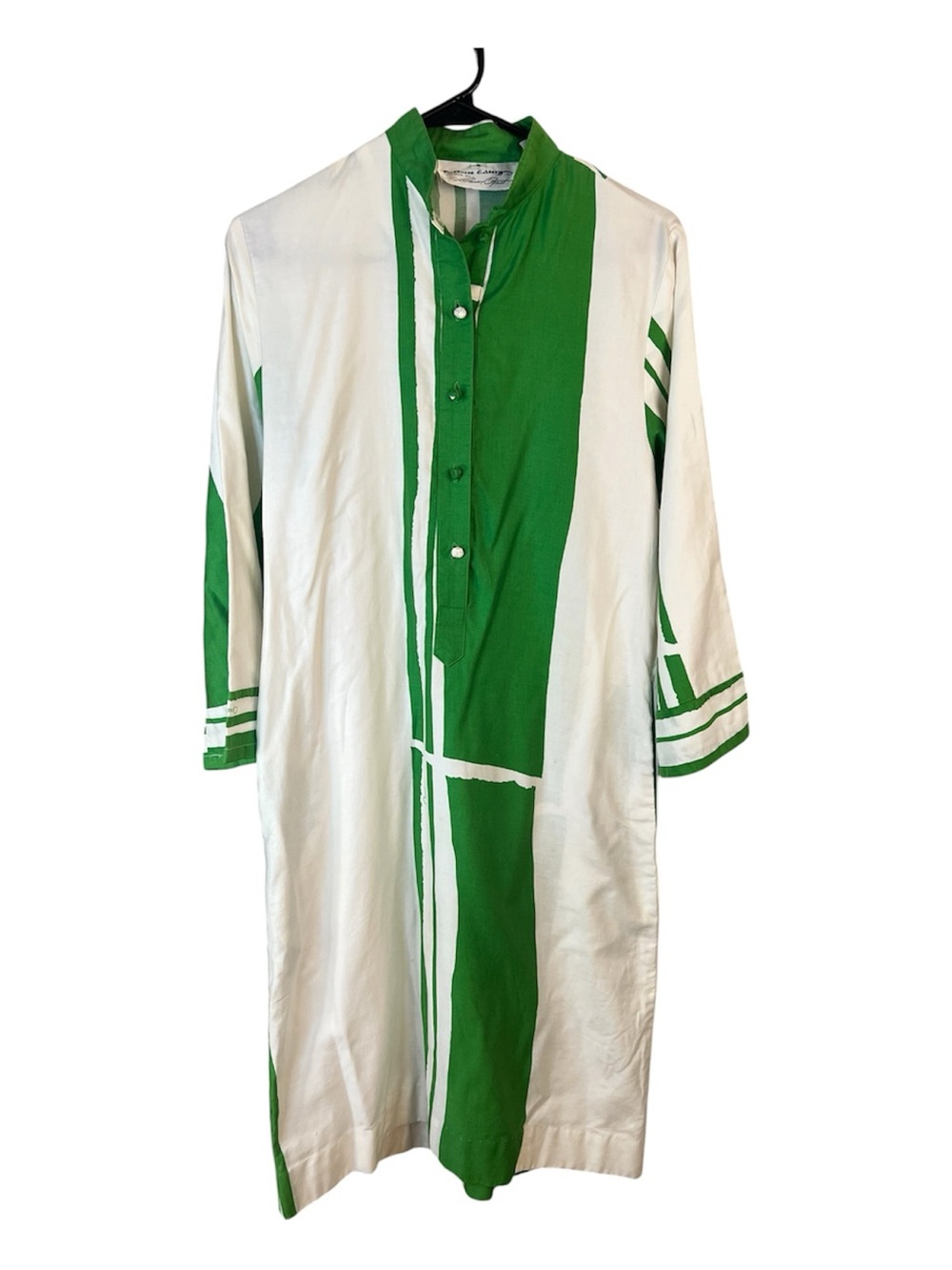 Vintage 70’s Catherine Ogust Green & White Panel 1/2 Button Shift Dress